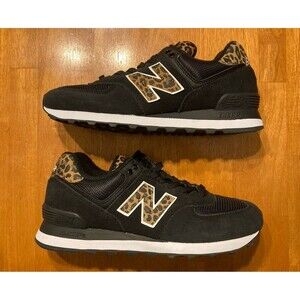 New Balance 574 Women Size 7.5 Cheetah Leopard Print Black Shoes WL574JO2 New
